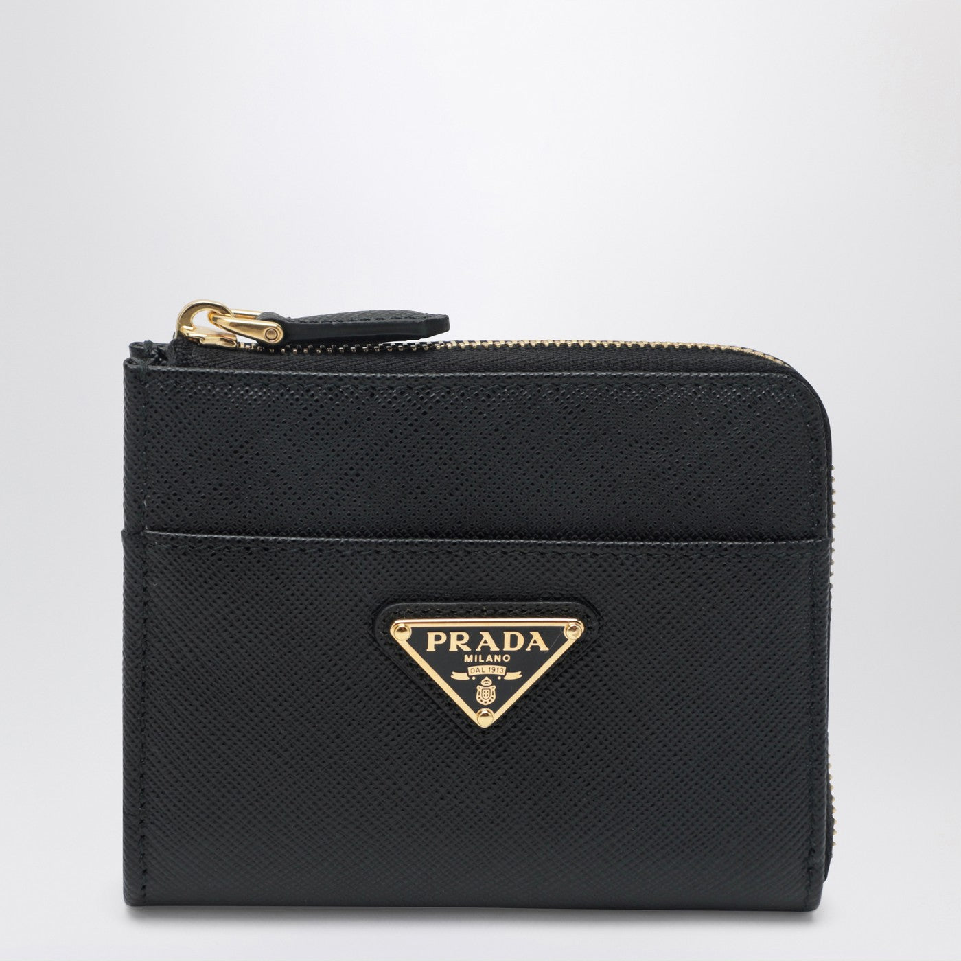 Small black Saffiano leather zip-around wallet