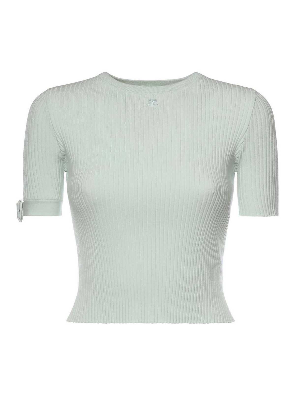 Ribbed Knit Cropped Top With Logo
