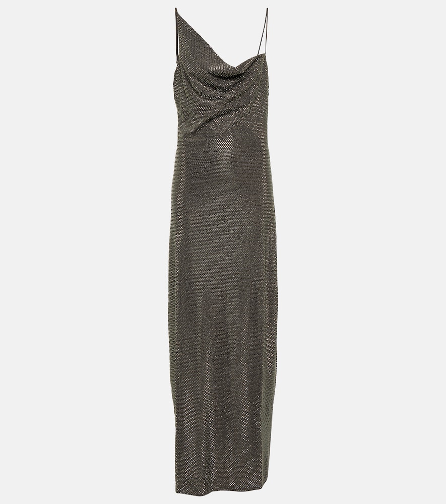 Asymmetric embellished midi dress