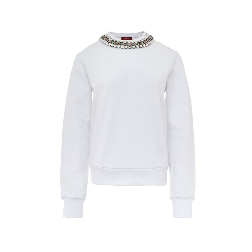 Crystal-Embellished Neckline Sweatshirt — White
