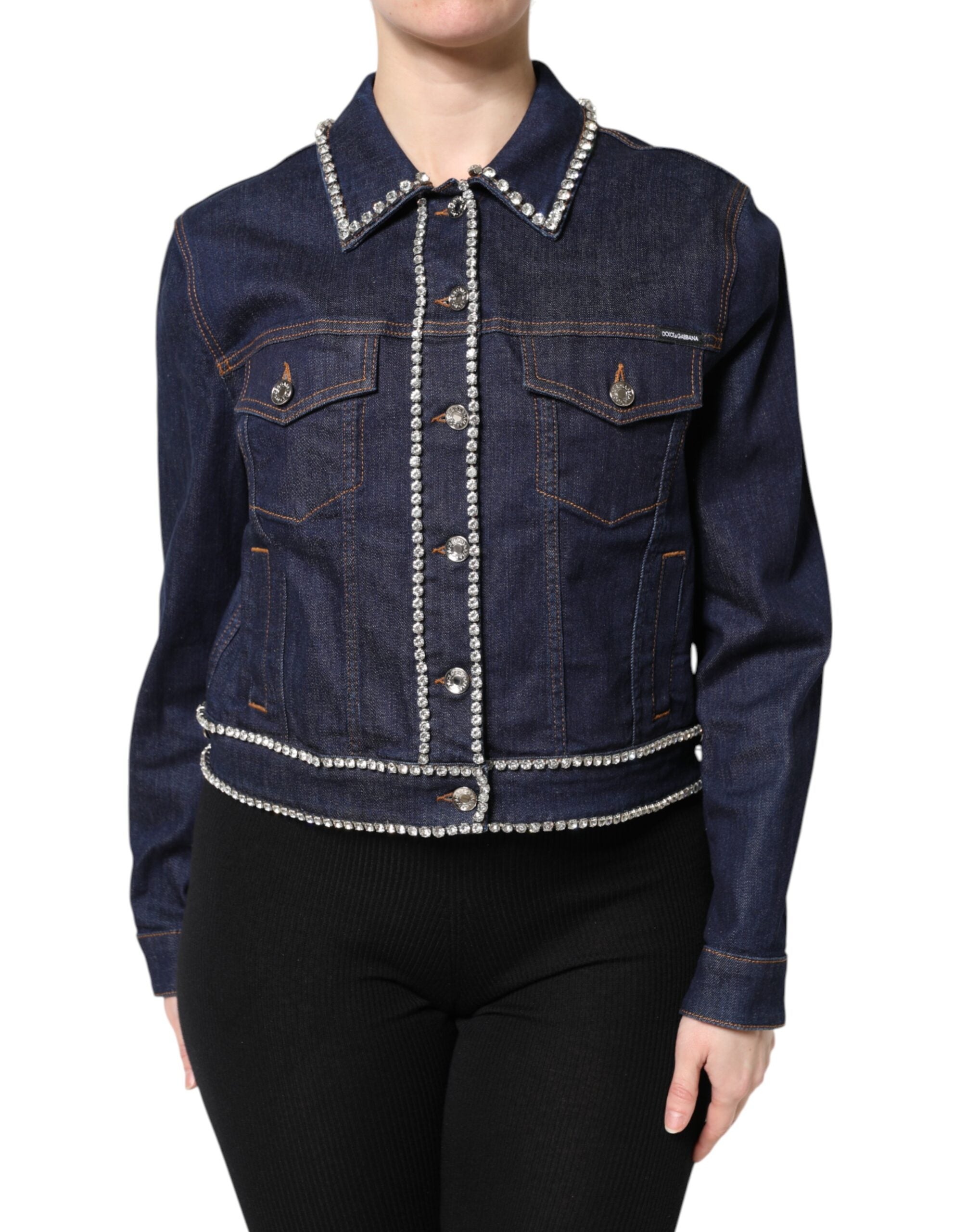 Crystal-Embellished Denim Jacket — Blue
