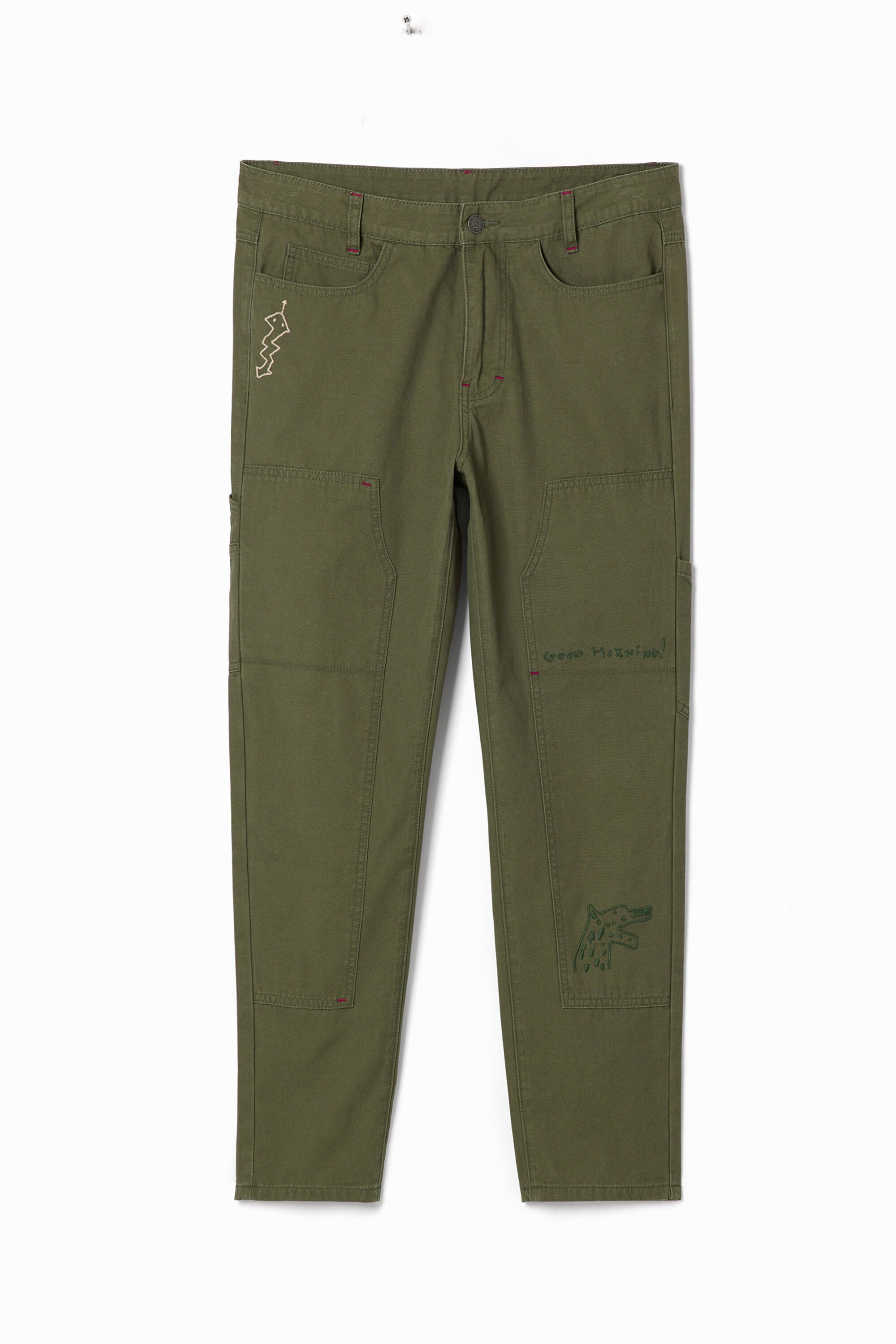 Straight long pants with embroidery