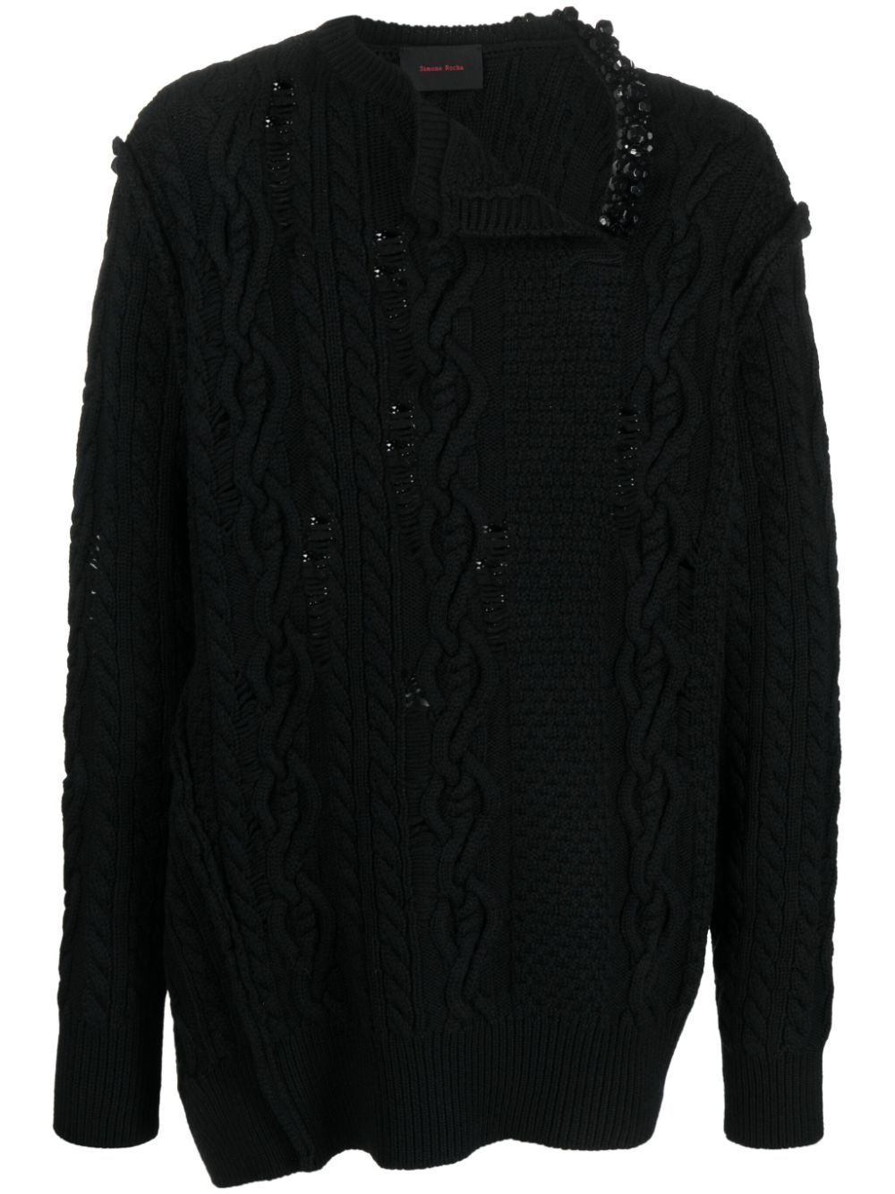 Bead-embellished merino jumper - Black