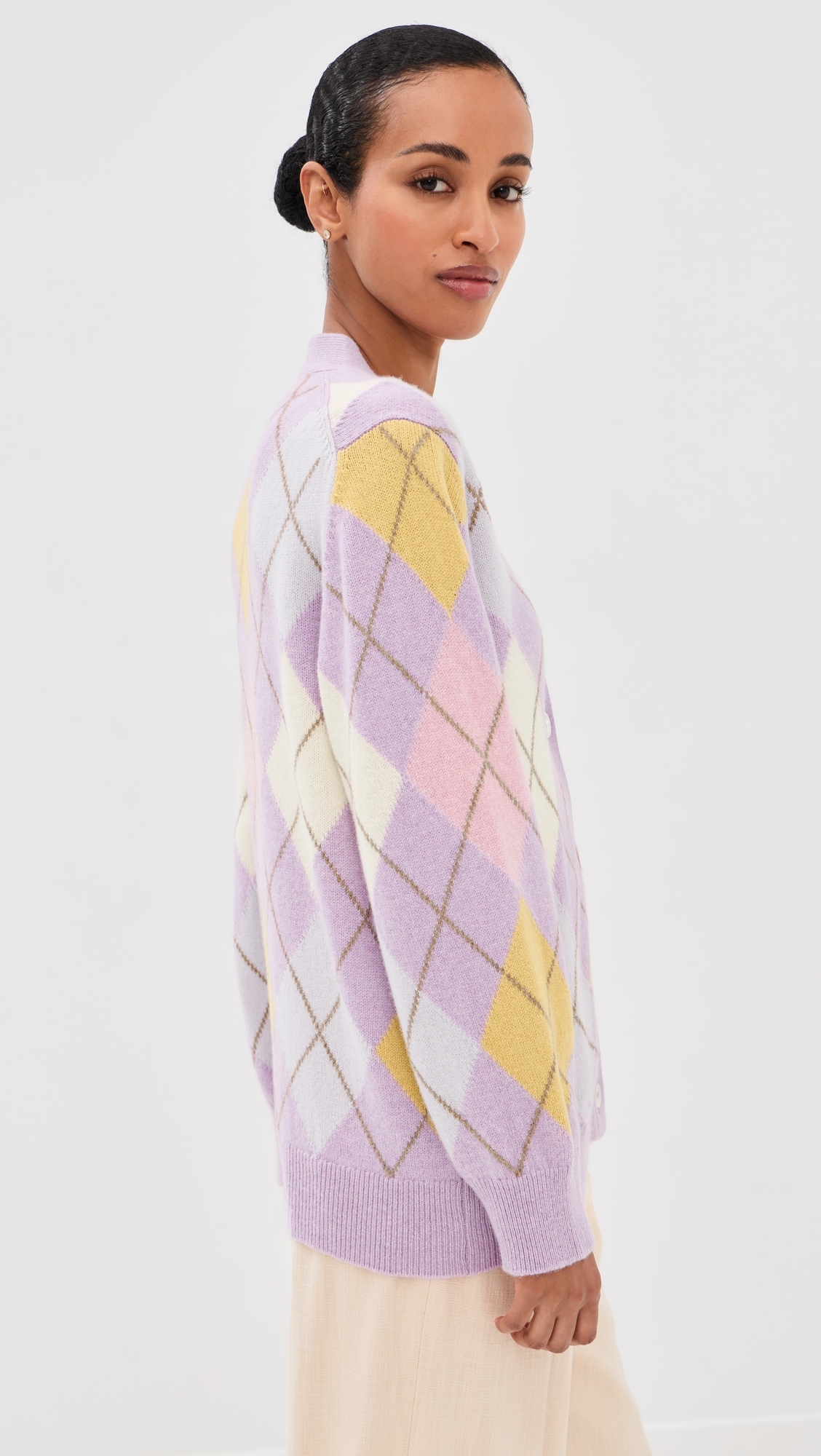 &Ava Argyle Wool Cardigan Lilac/White
