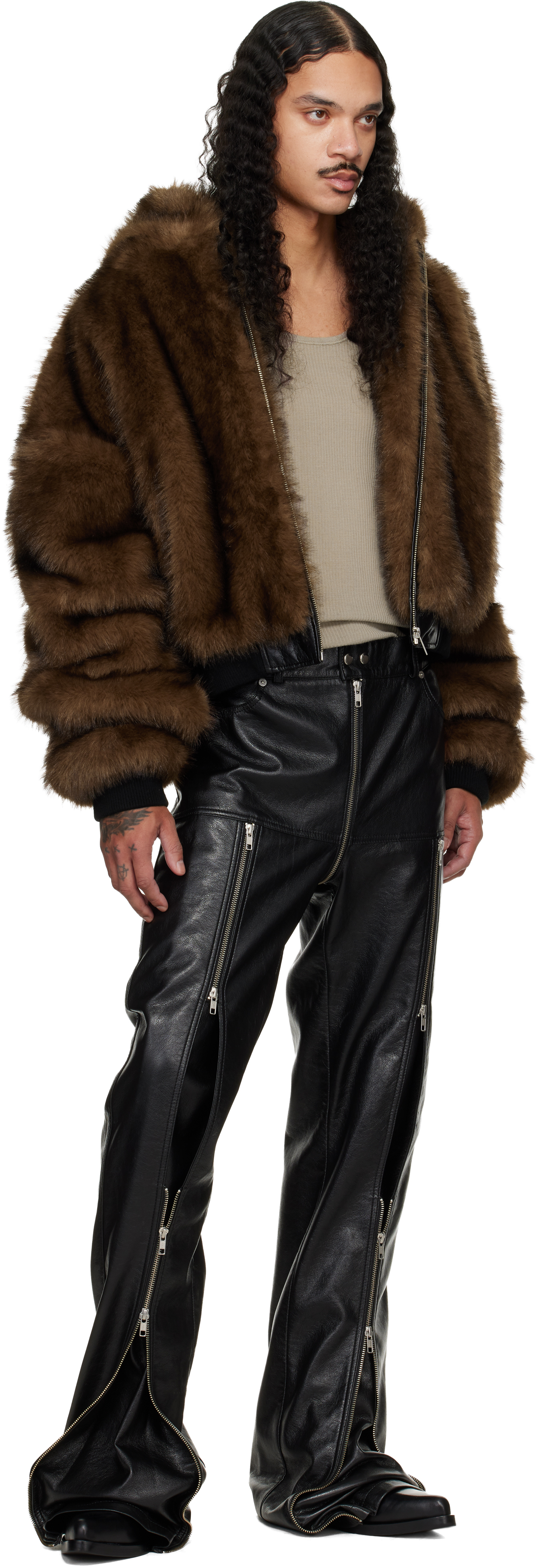 Black Zipped Riot 5-Pocket Faux-Leather Pants