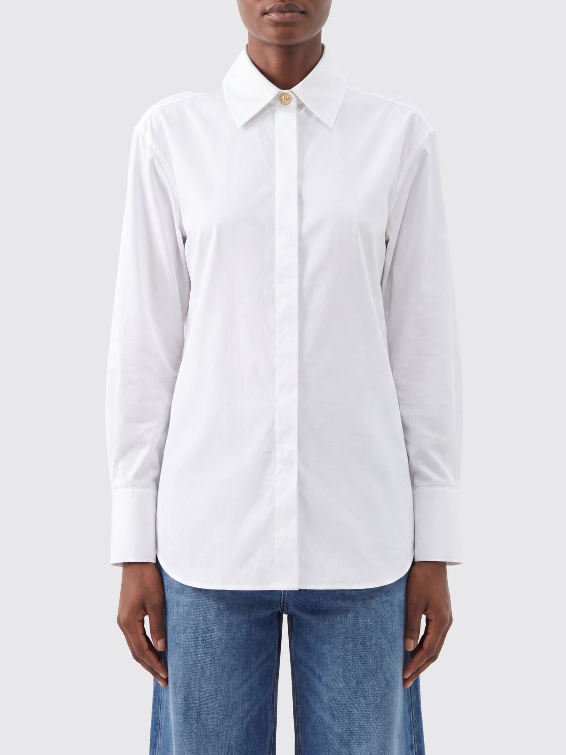 Cotton Poplin Shirt with Concealed Buttoning