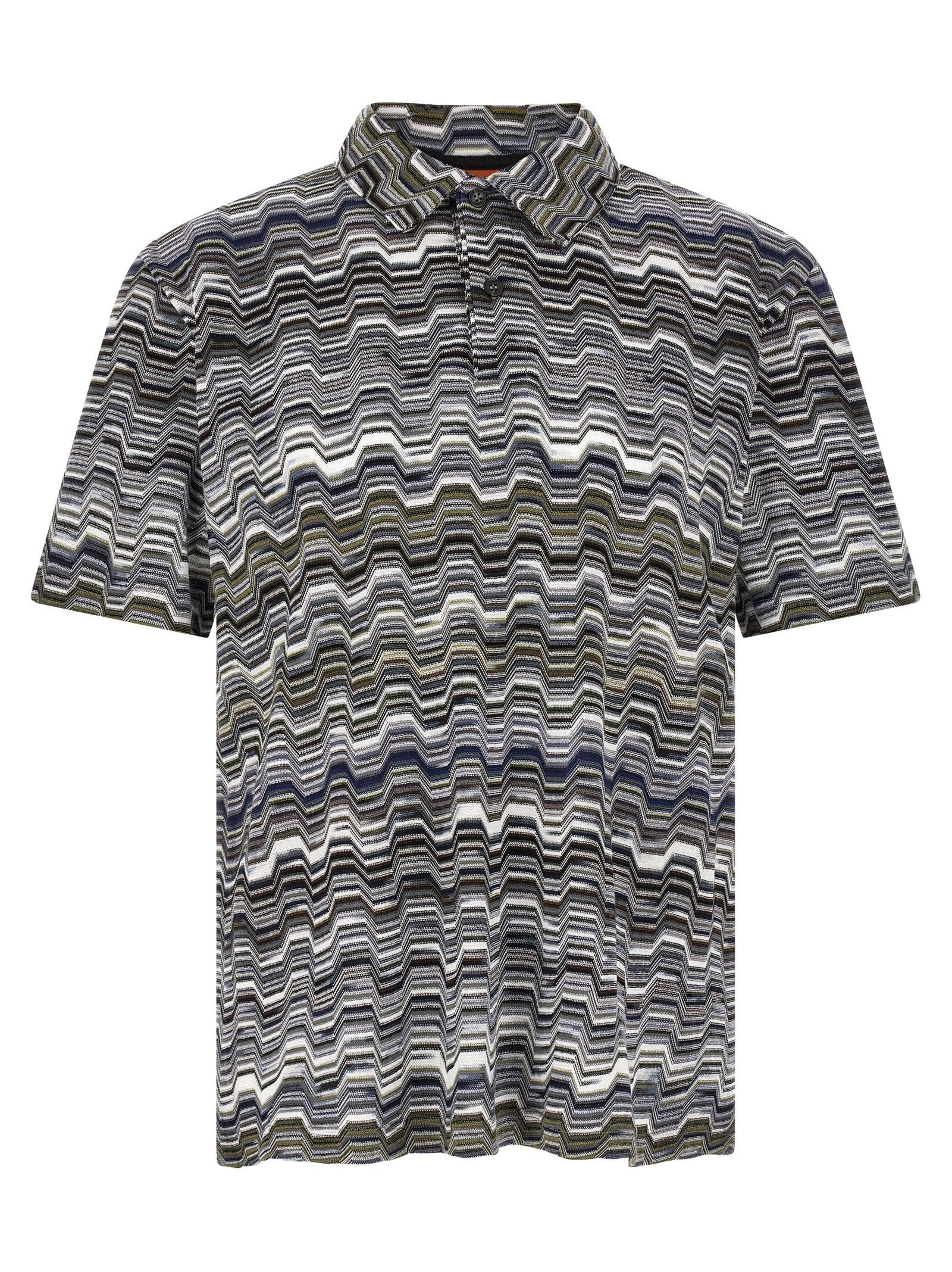 Zig Zag Jacquard Cotton Polo Shirt — Navy