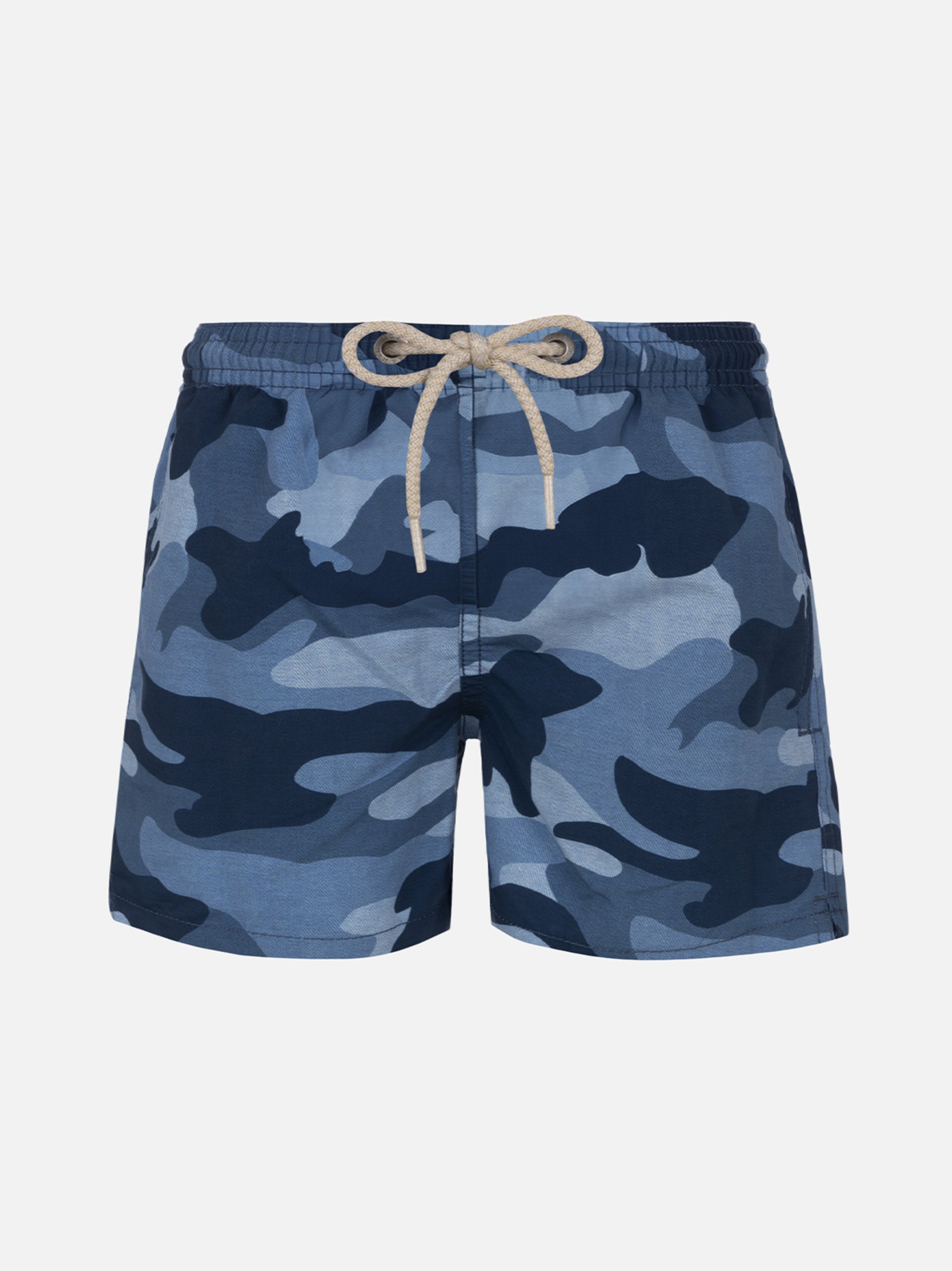 Boy Mid-Length Jean Swim-Shorts With Camouflage Print Sky Swimshort