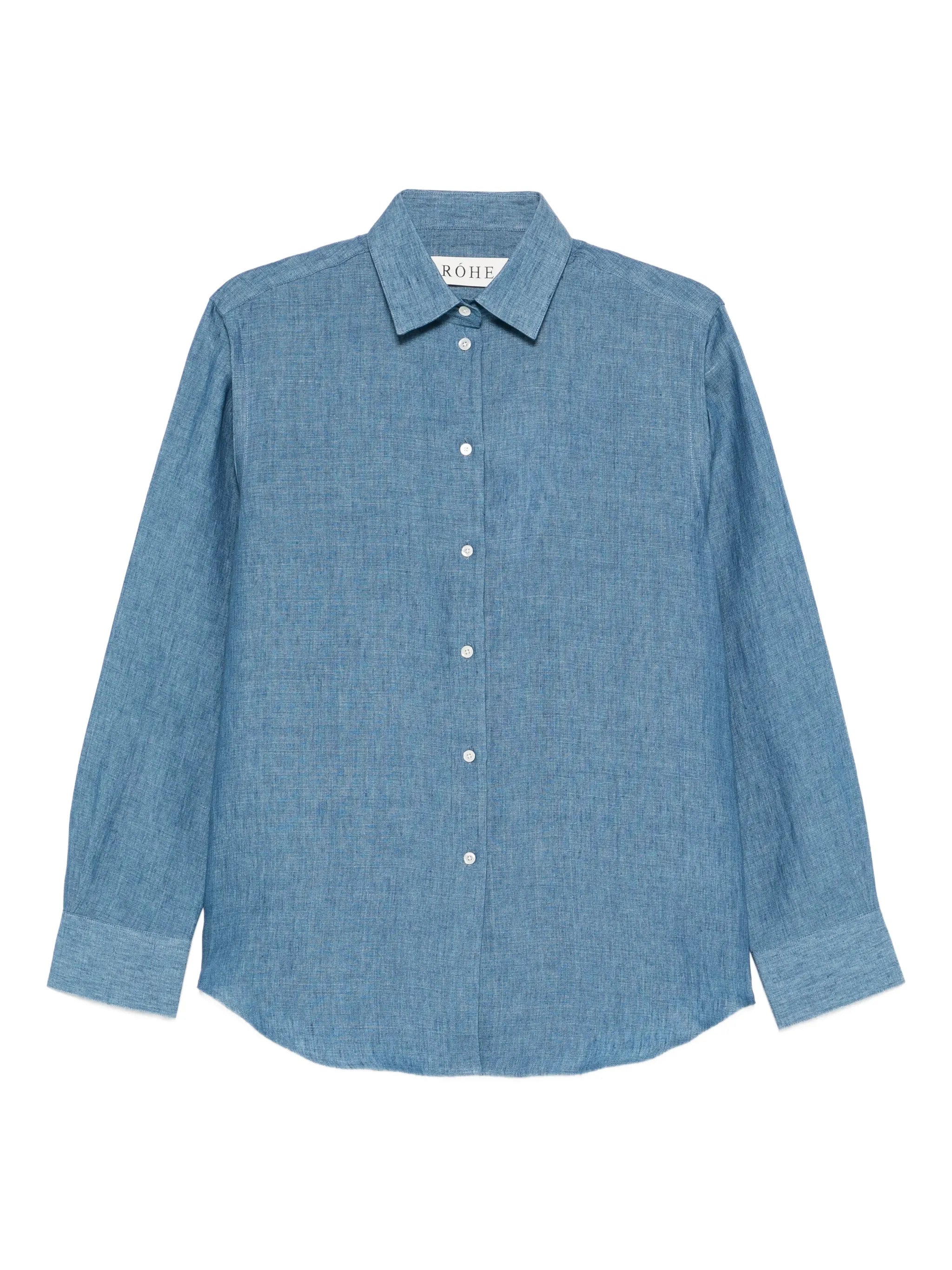 Front Button Linen Shirt with Button Cuffs (Size 36)