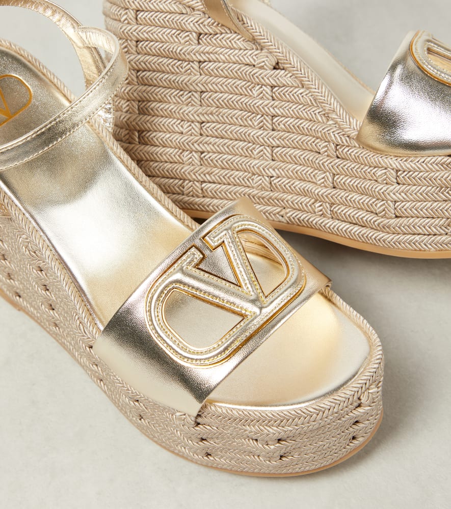 Valentino Garavani VLogo cutout metallic leather espadrille wedges