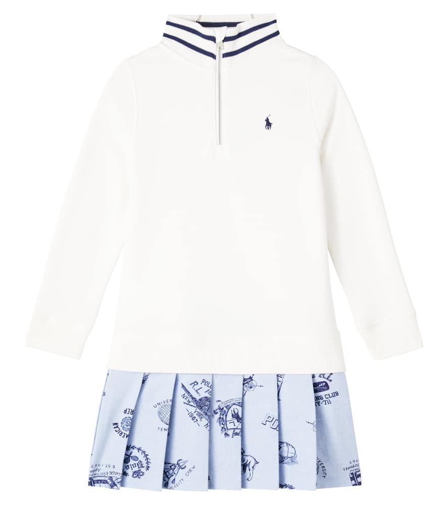 Pleated cotton-blend terry polo dress
