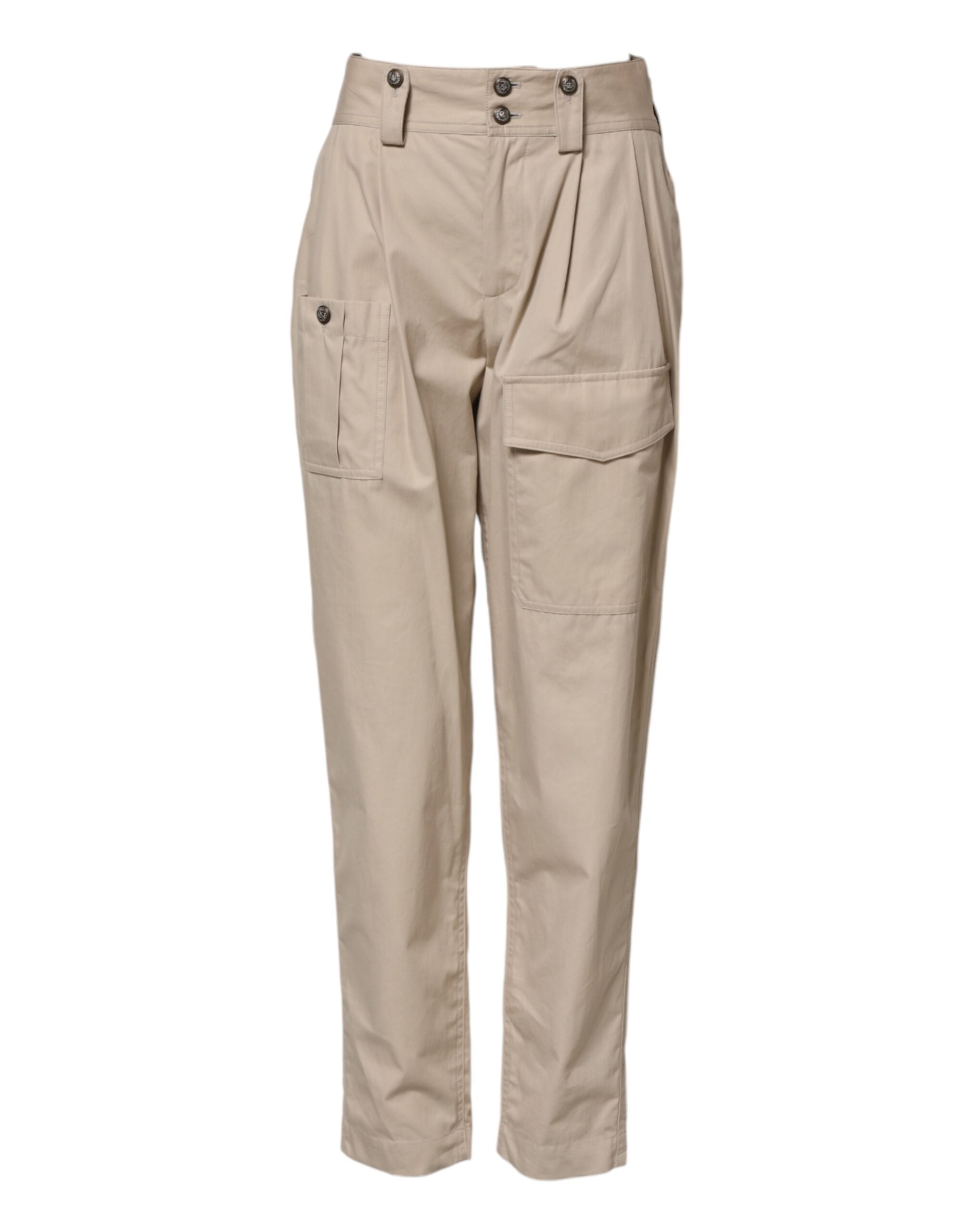 Cotton High-Waisted Cargo Pants — Beige