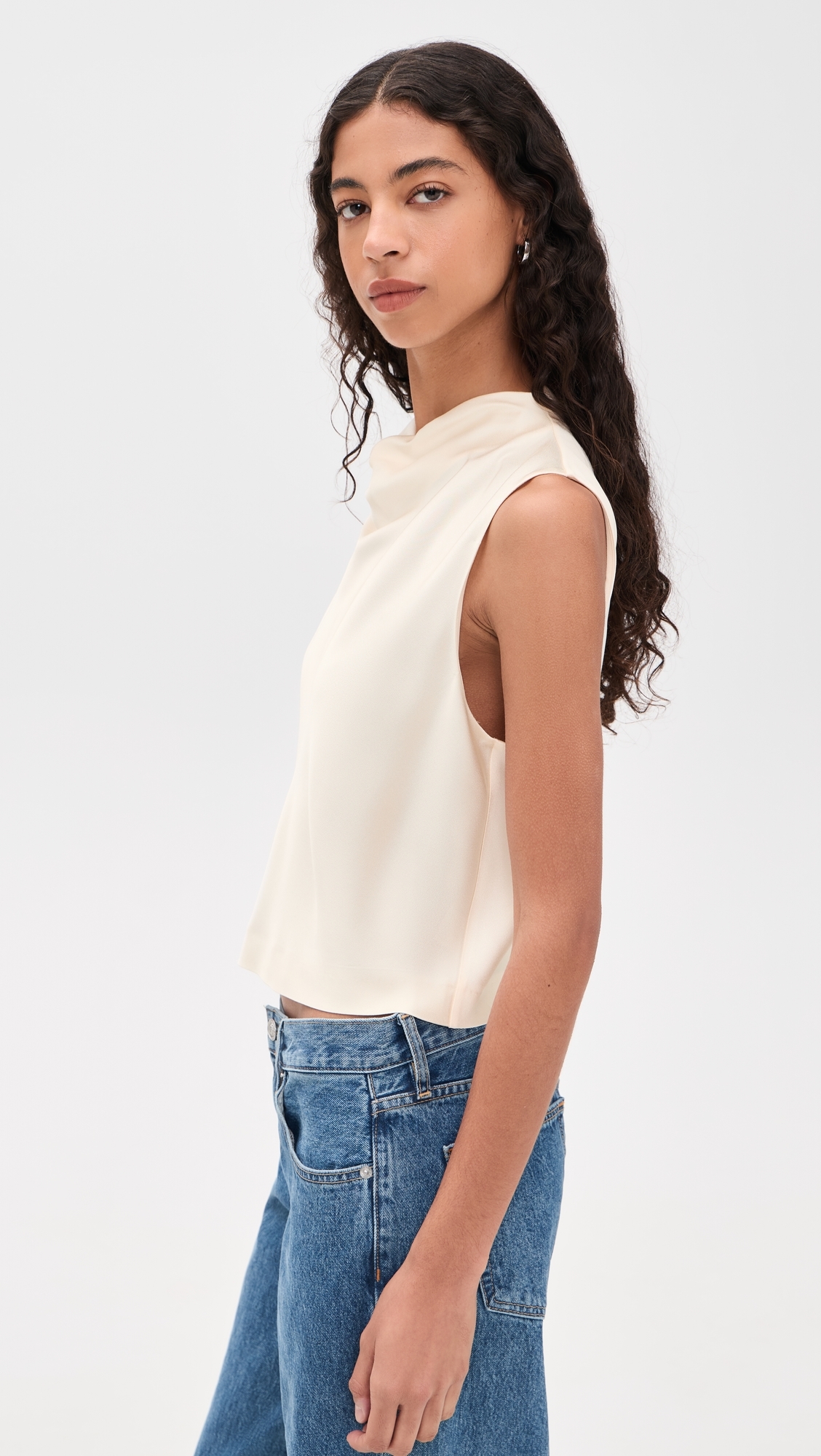 Cropped Cowl Neck Top Flax