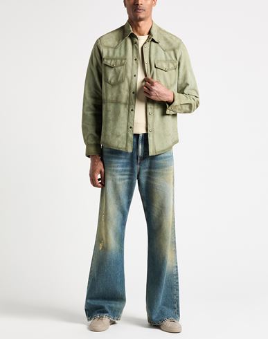 Man Shirt Light green Size 40 Leather