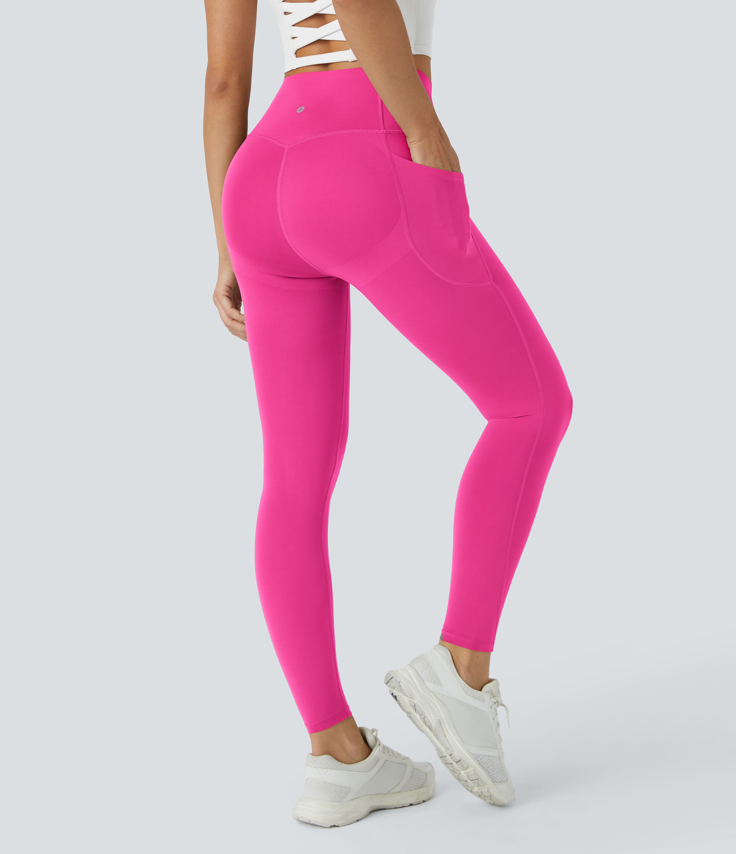 UltraSculpt™ SoCinched High Waisted Butt Lifting Tummy Control Pocket Shaping Workout Leggings  - Pink Power