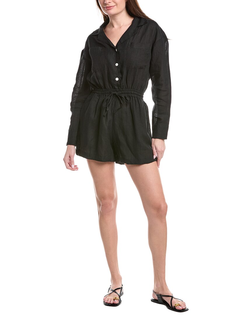 Black The Getaway Linen Romper