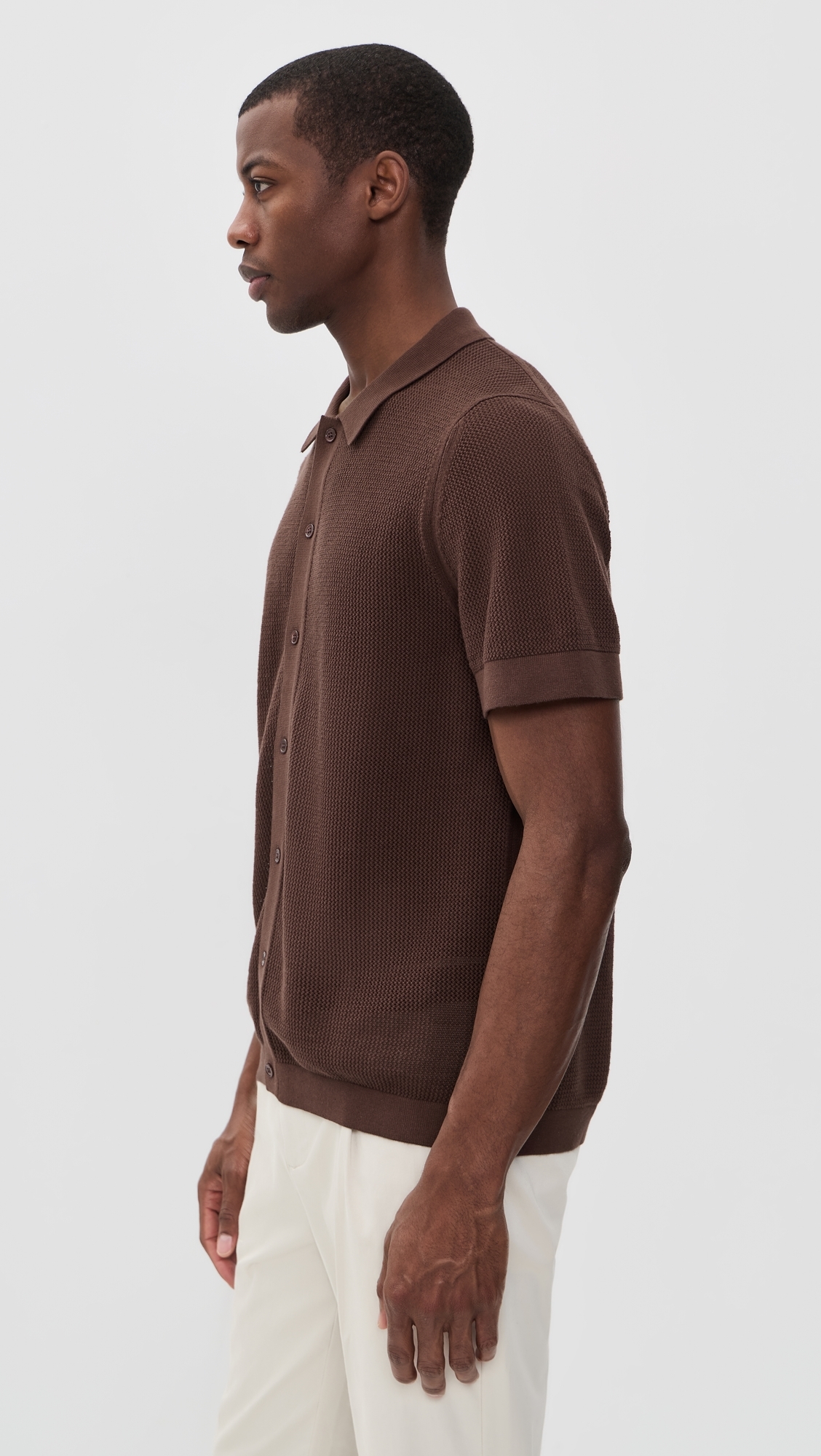Crochet Knit Button Up Shirt Espresso