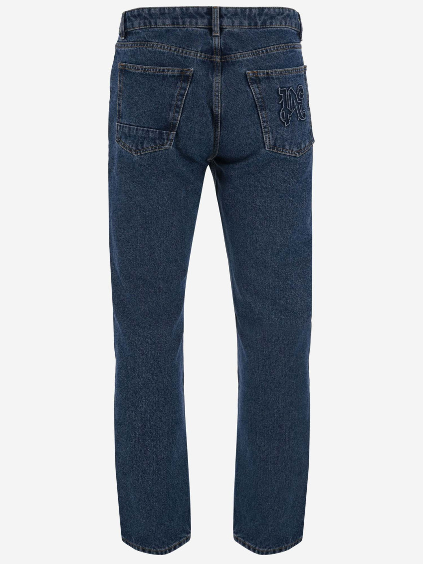 Monogram-embossed straight-leg jeans - Blue