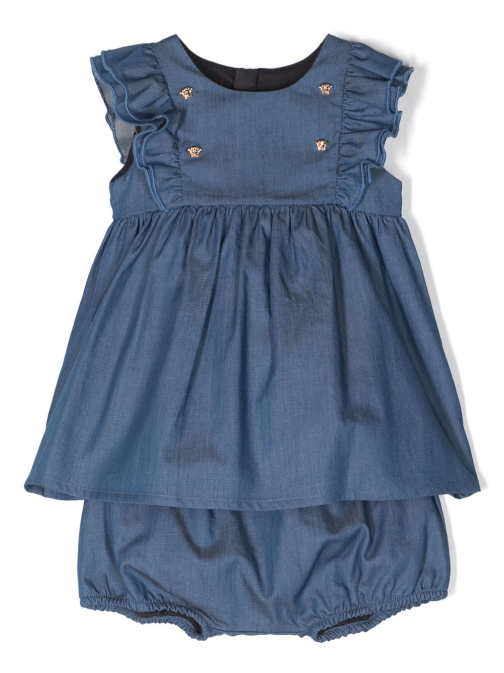 Medusa Head-buttons denim dress - Blue