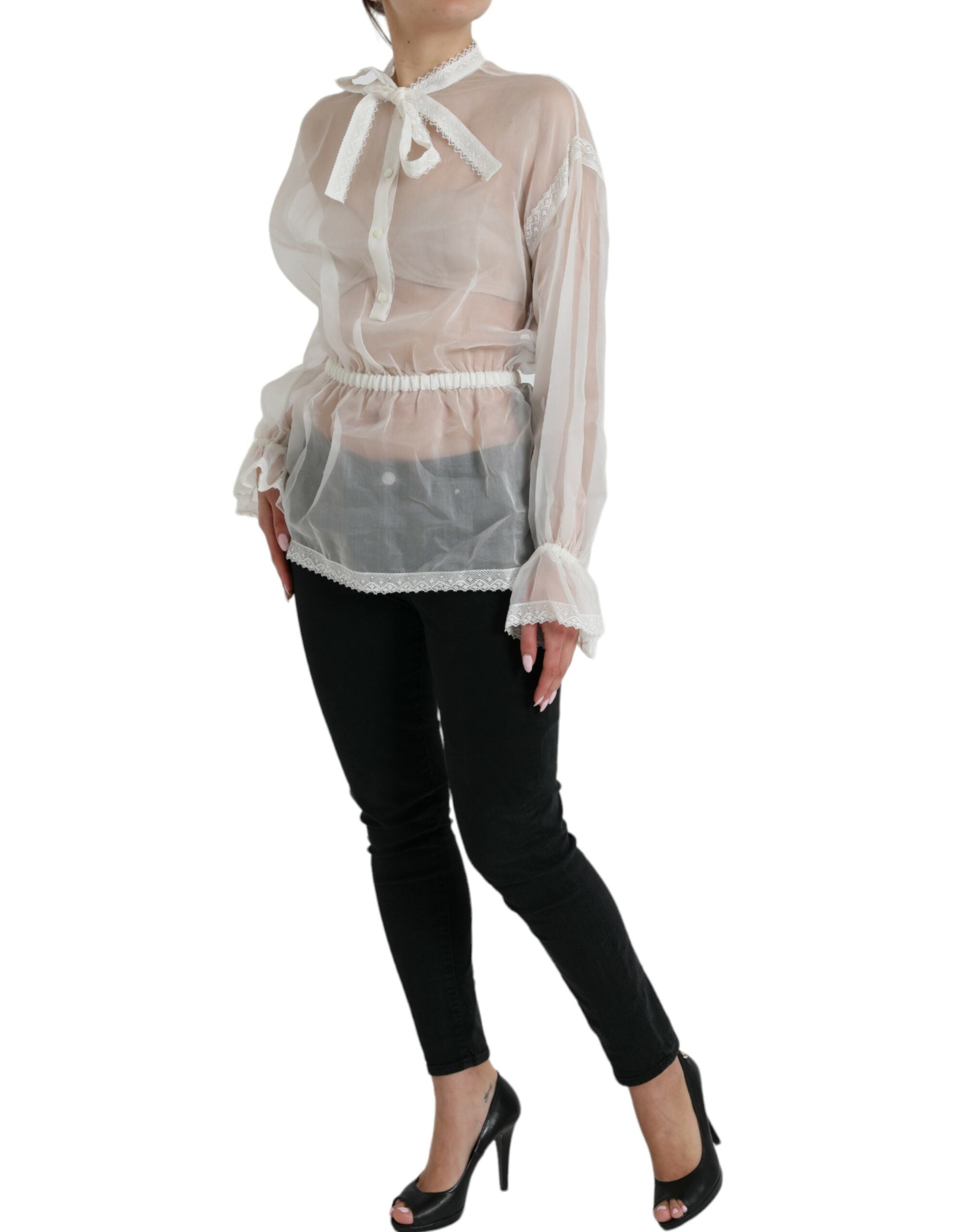 Silk Ascot Collar Blouse — White