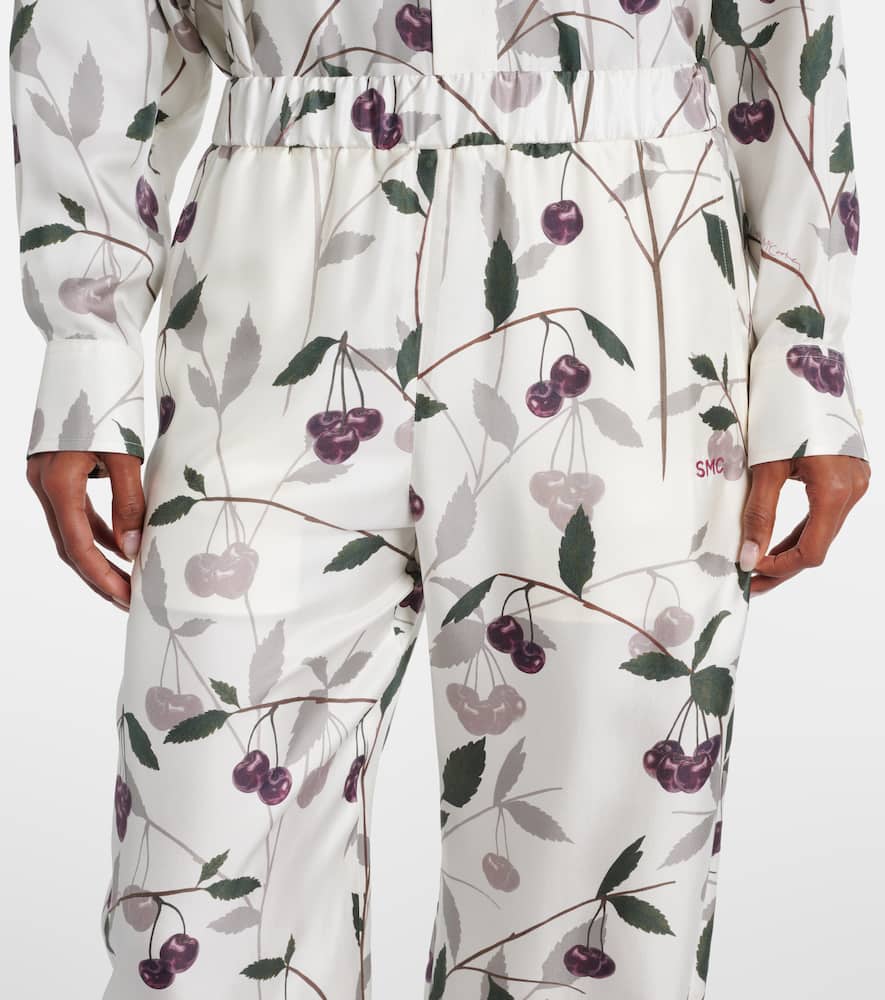 Printed silk twill wide-leg pants