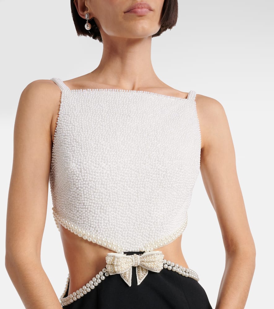 Self-Portrait Faux pearl cutout crêpe gown