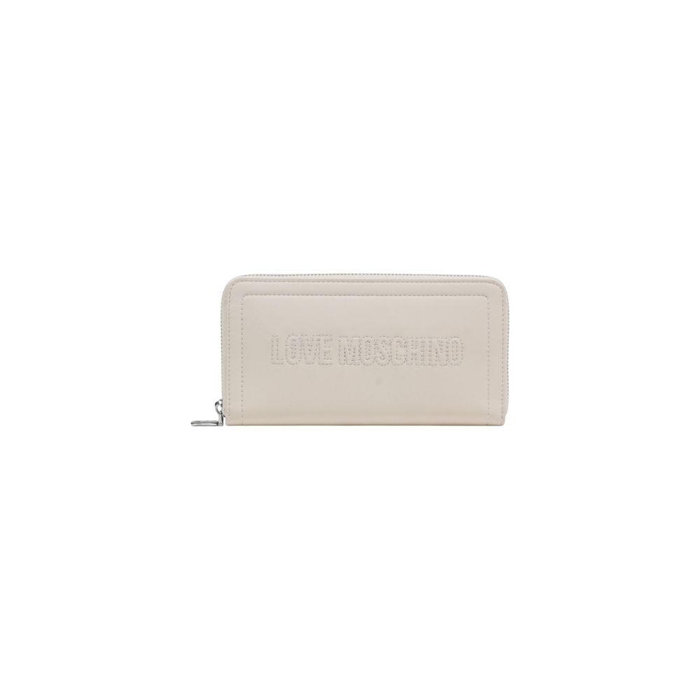 Embossed Logo Polyurethane Wallet — Beige
