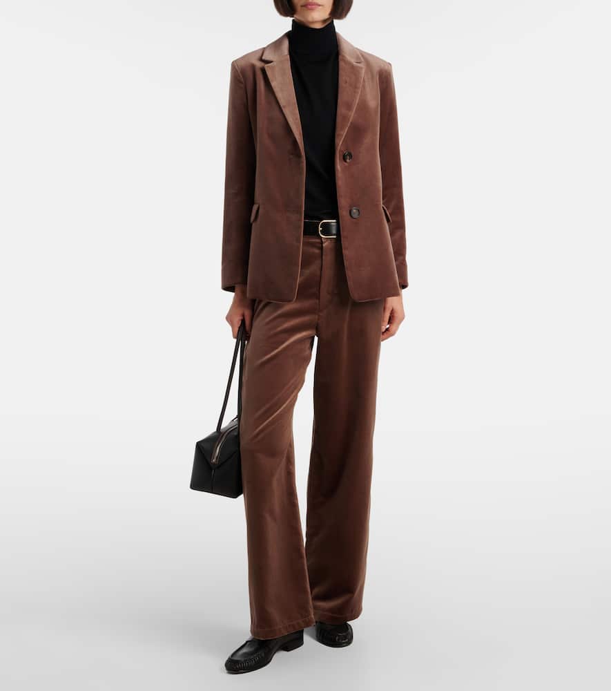 High-rise cotton velvet wide-leg pants