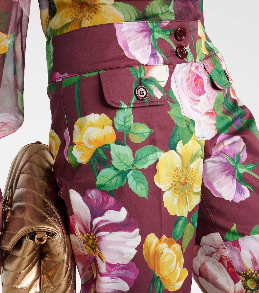 Floral low-rise cotton-blend pants