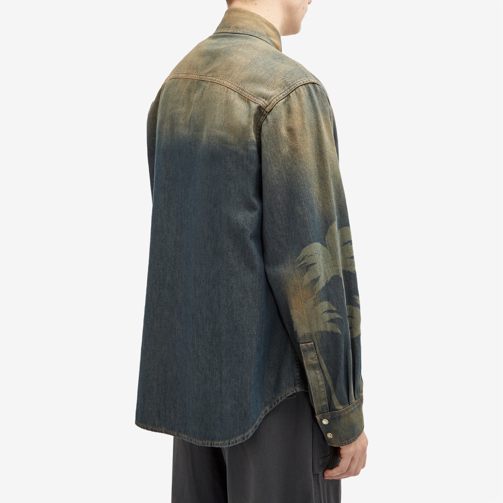 Men's Laser Palm Denim Shirt in Grey
