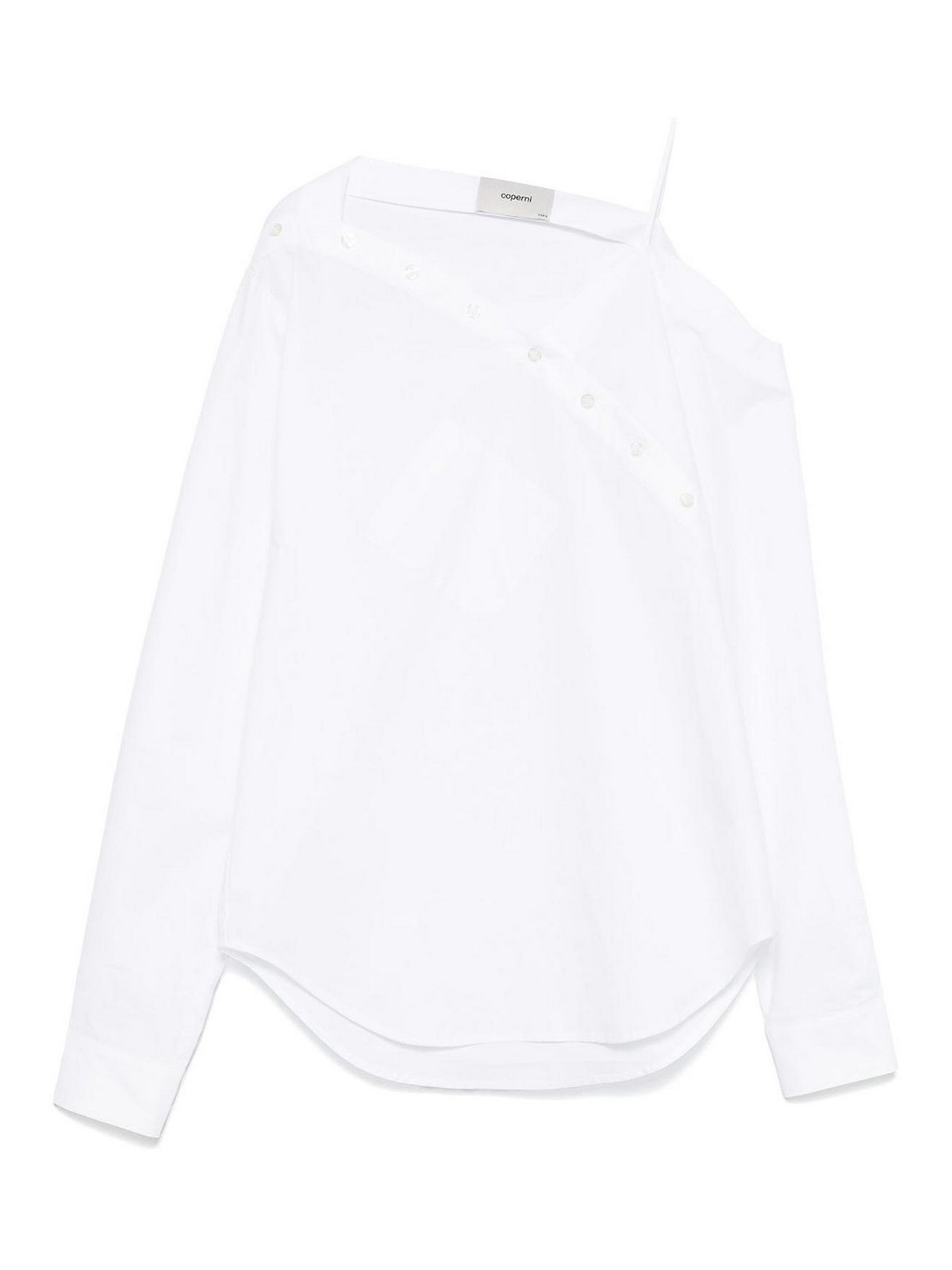 'Heart' White Shirt With Asymmetric Buttons And Chest Pocket In Cotton Woman