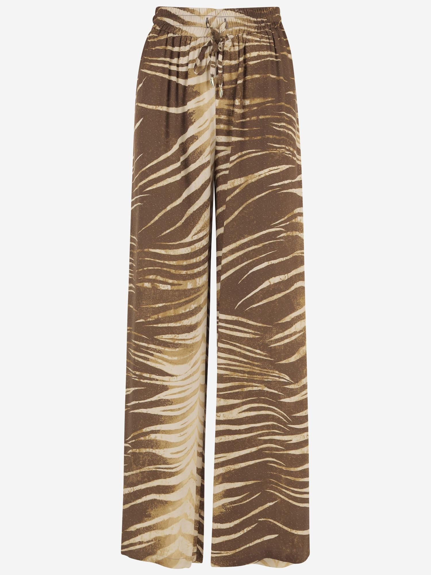 Abstract Brushstroke Print Trousers — Brown