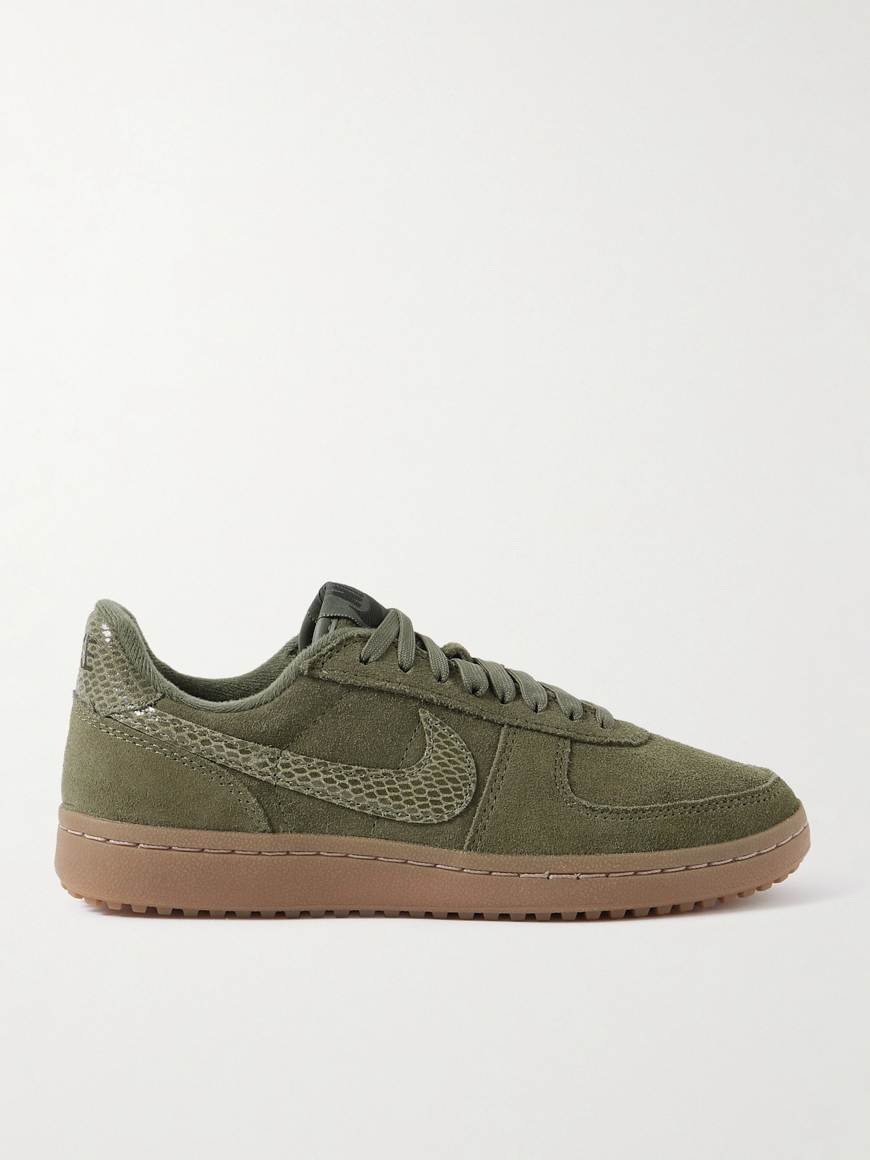 Field General Snake-effect Leather-trimmed Suede Sneakers - Green
