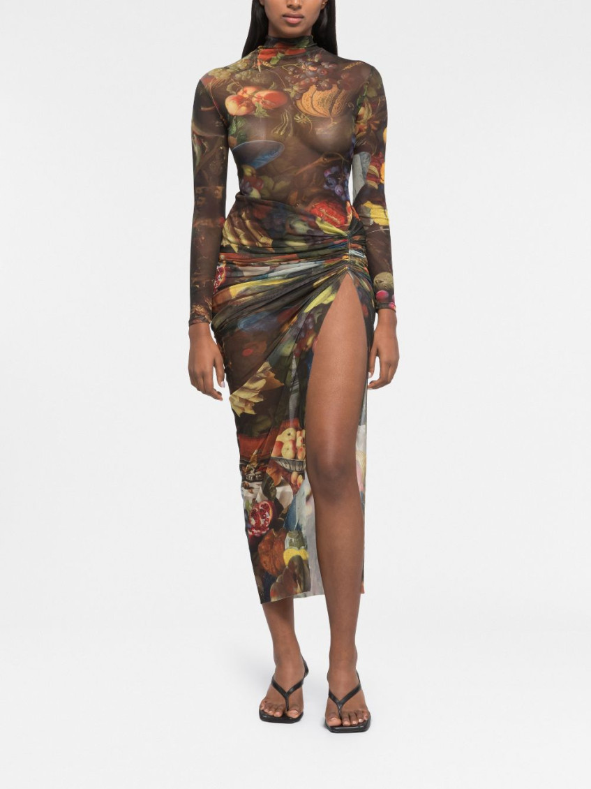 Multicolor Multi color Side Slit Long Skirt