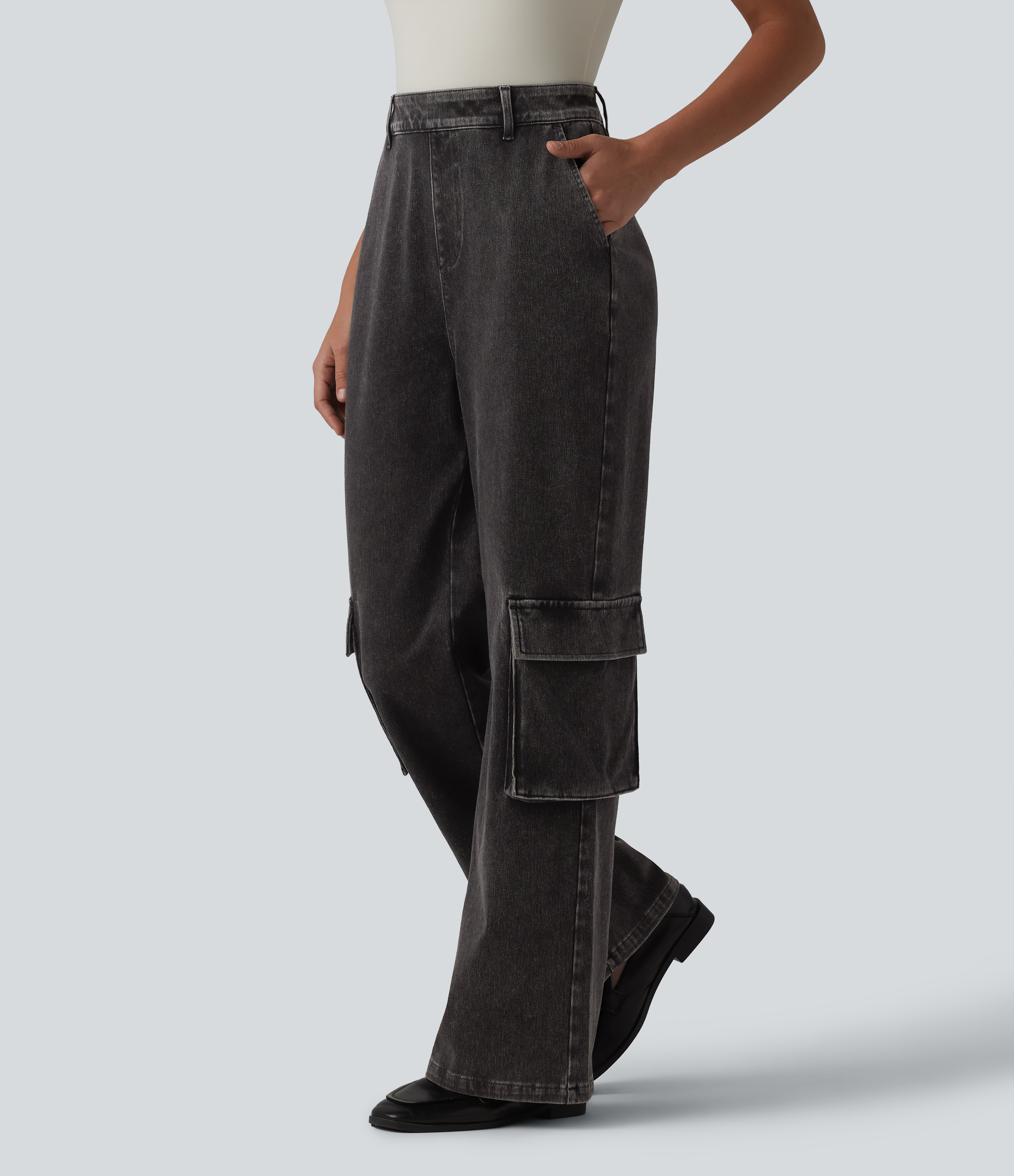 Halara Halara Flex™ High Waisted Casual Cargo Bootcut Jeans with Pockets - Phantom Denim - XSregular