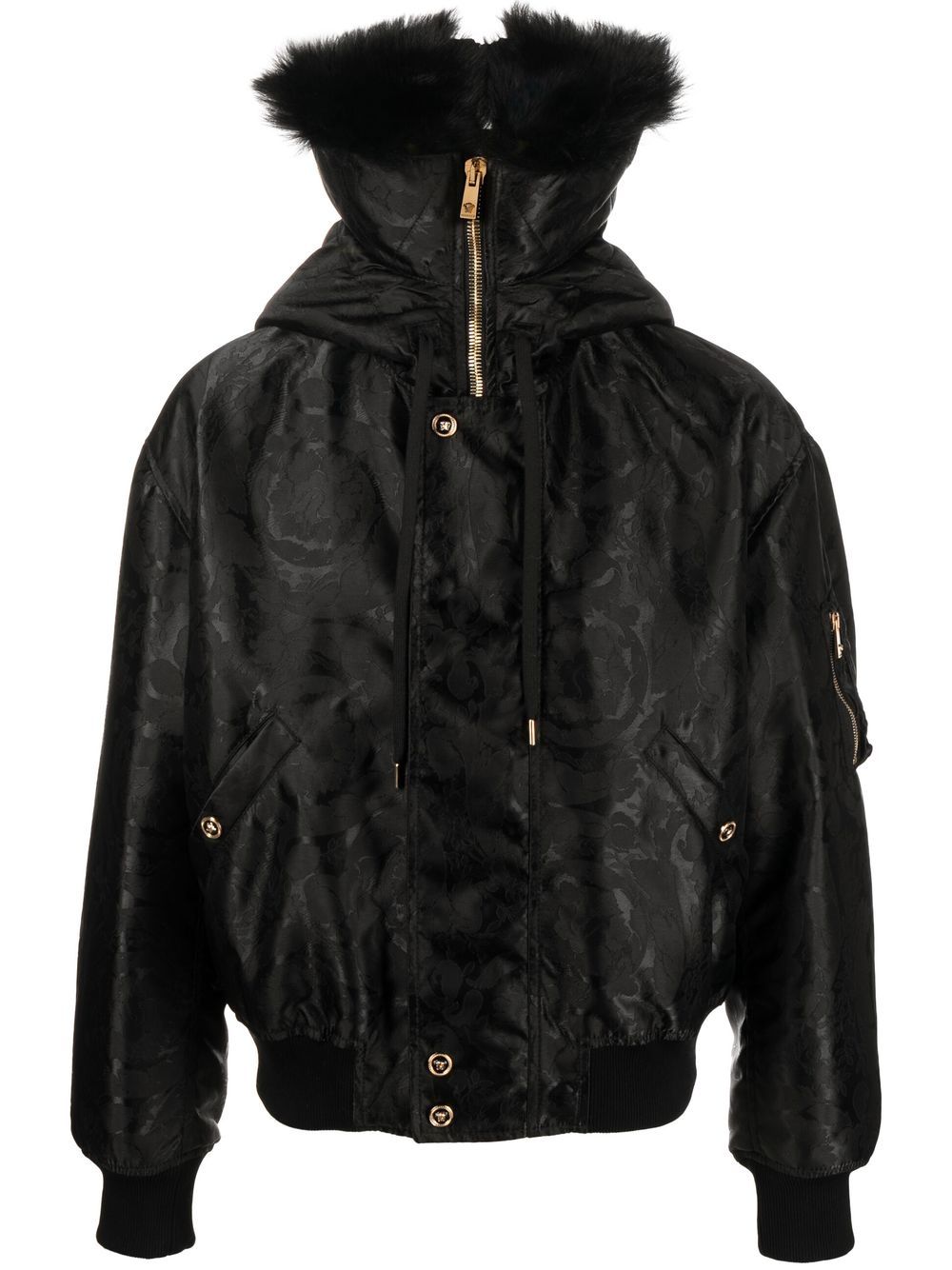 Baroque-print shearling-lined jacket - Black