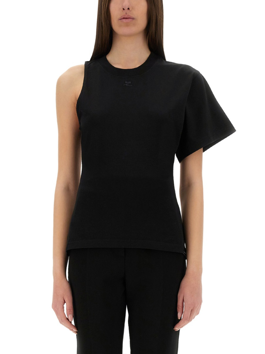 Black Solid One Shoulder T-Shirt