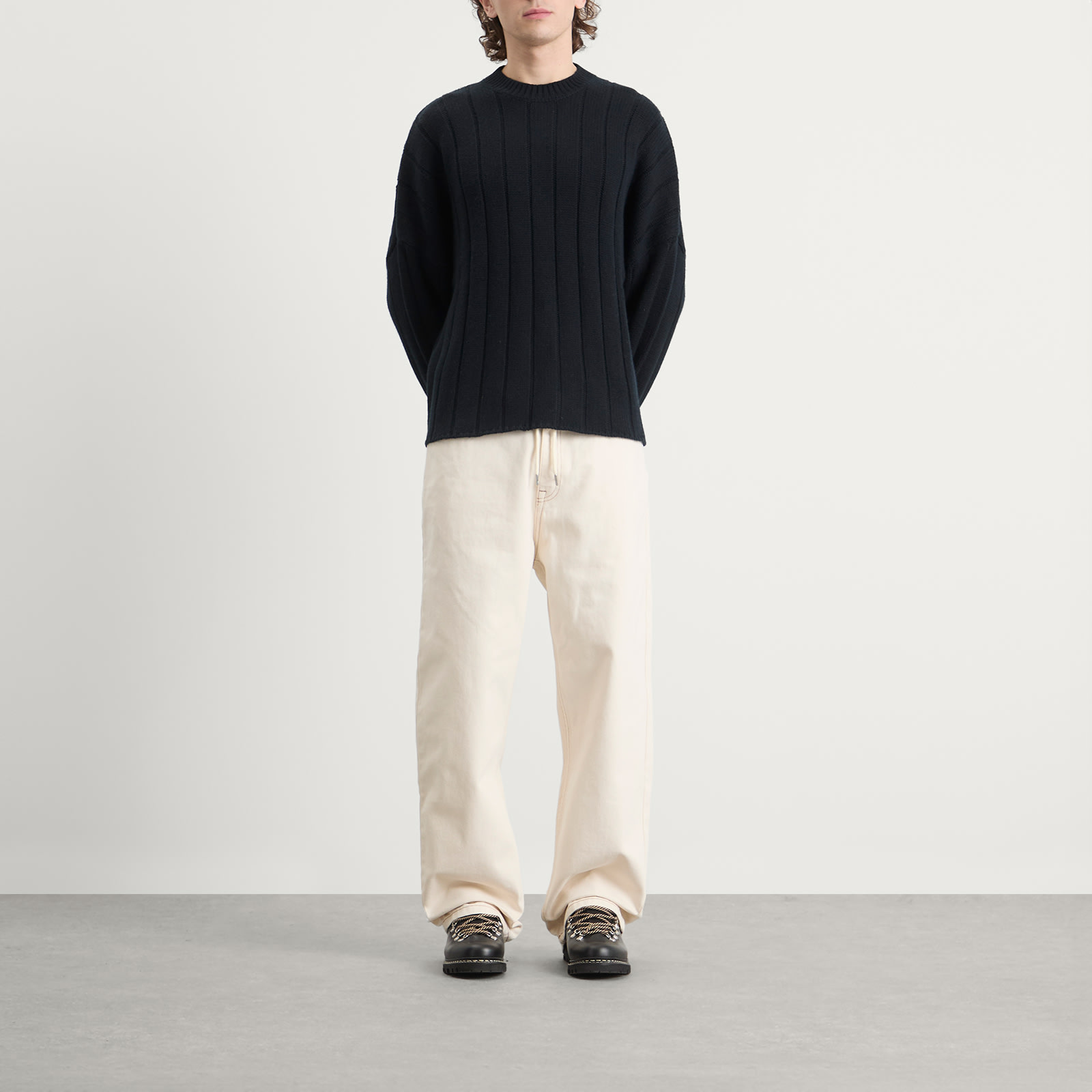 Men's Large Rib Knit Crew Black