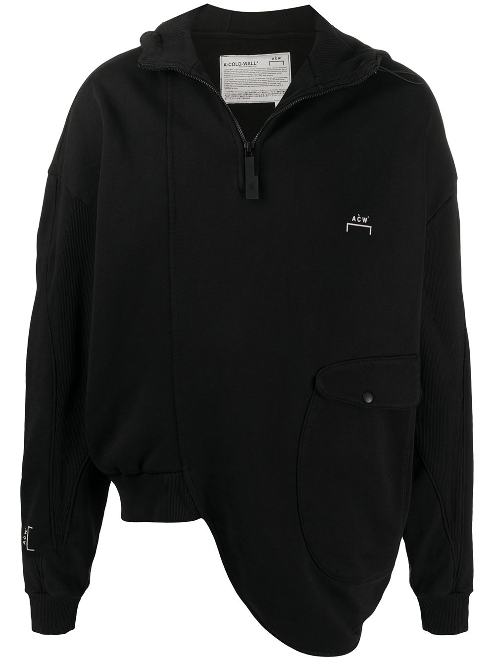 Asymmetric logo printed hoodie - Black