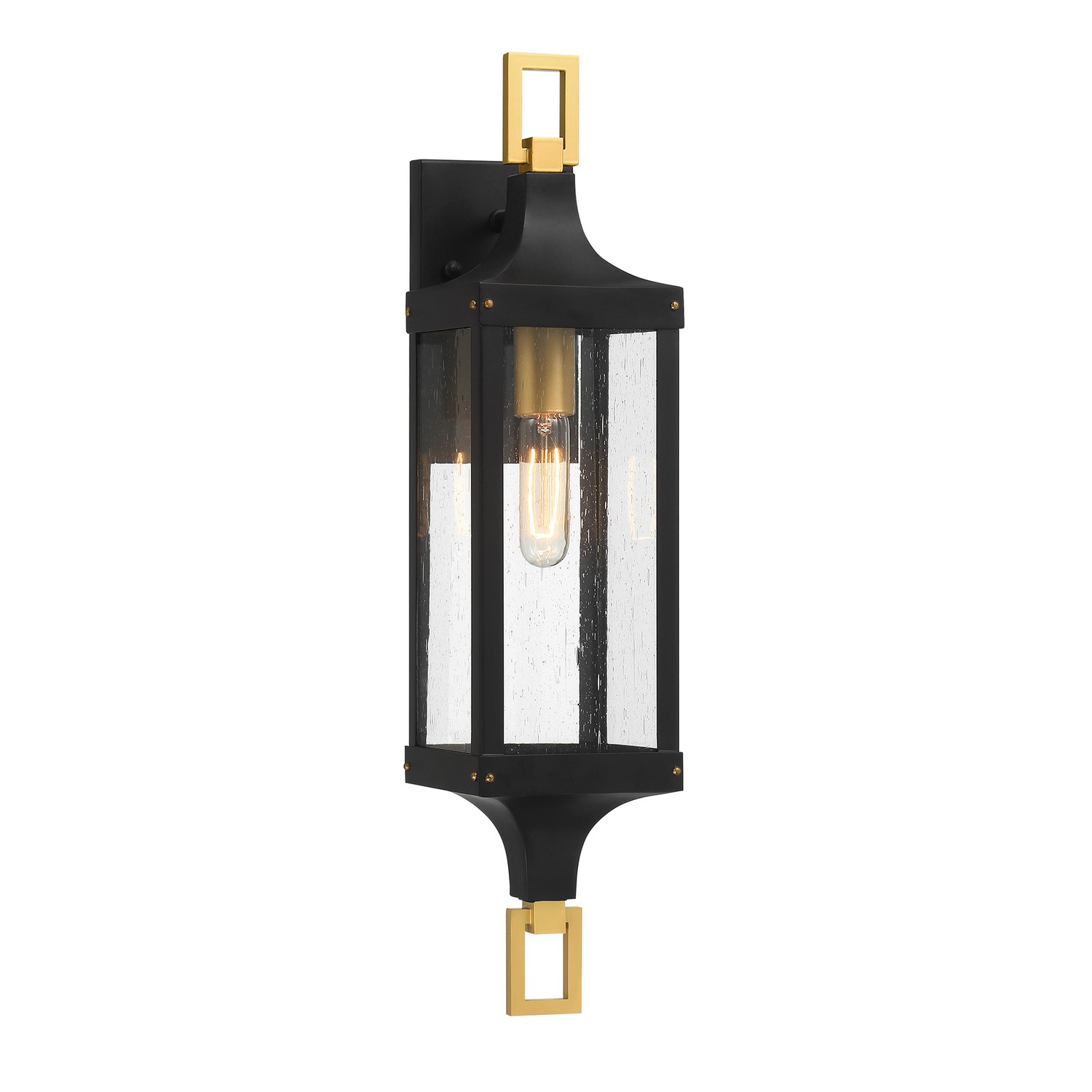 Glendale 1-Light Outdoor Wall Lantern in Matte Black and Weathered Brushed Bra