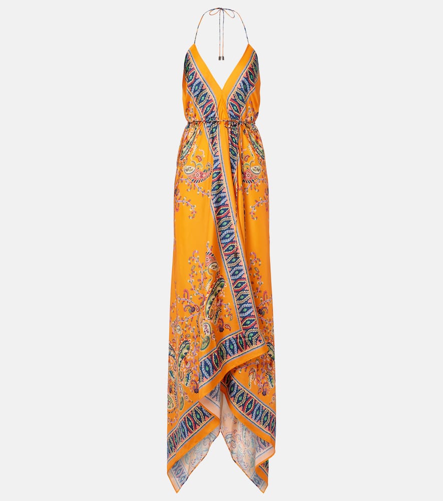Paisley asymmetric open-back maxi dress