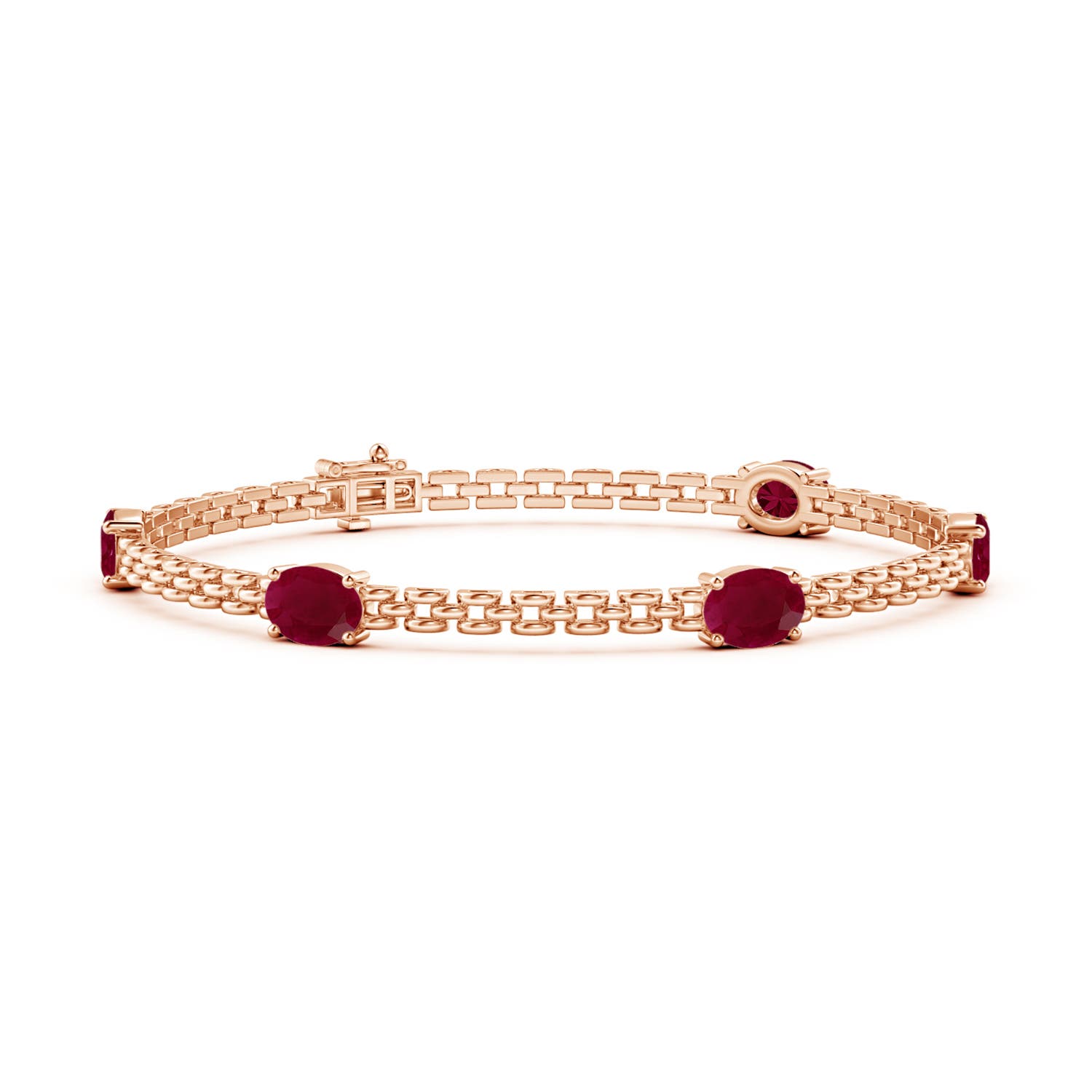 Angara 5.0 Carats Five Stone Oval Ruby Station Link Bracelet in 14K Rose Gold