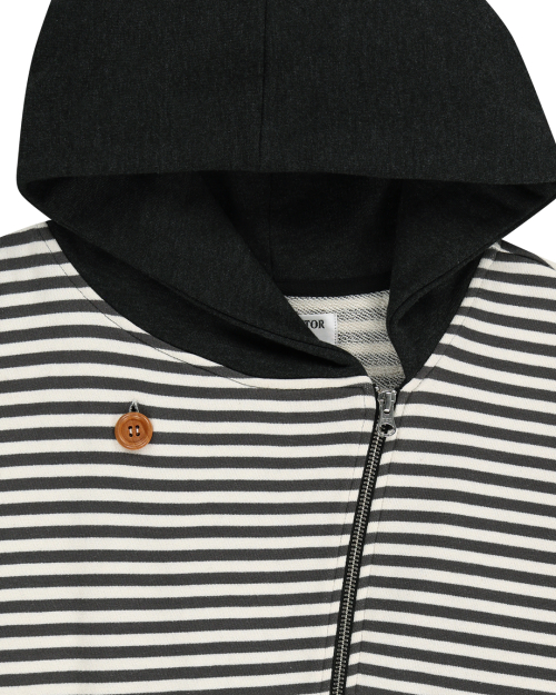STRIPE UNBALANCED ZIPUP HOODIE