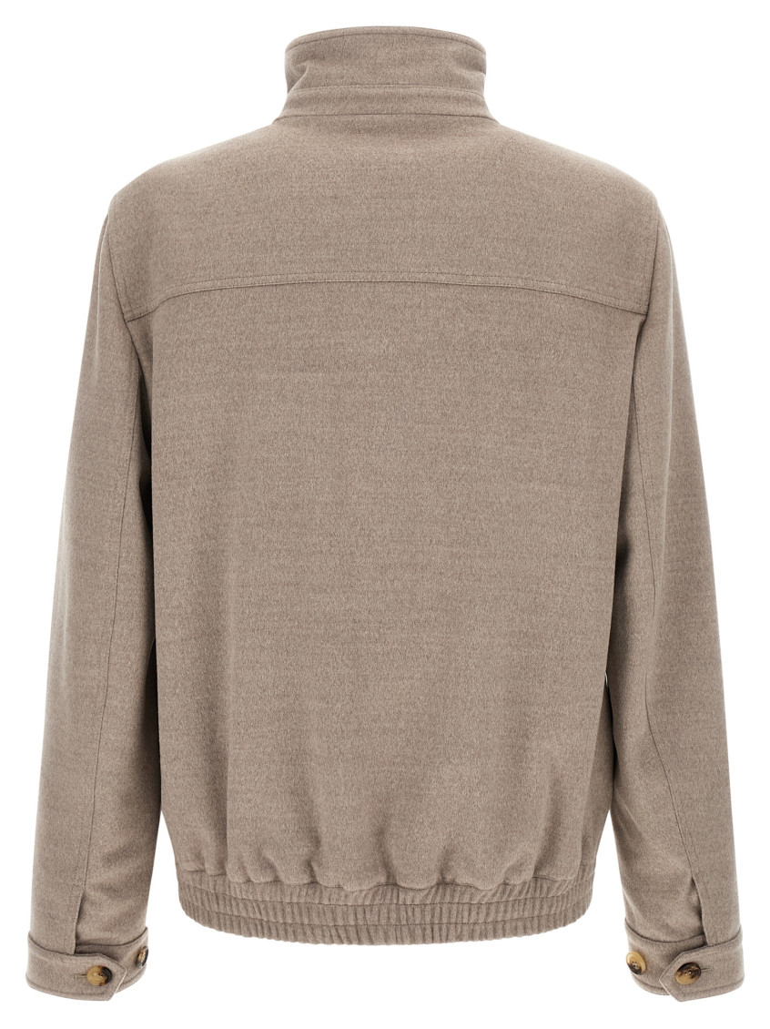 Beige Solid Bomber Jacket