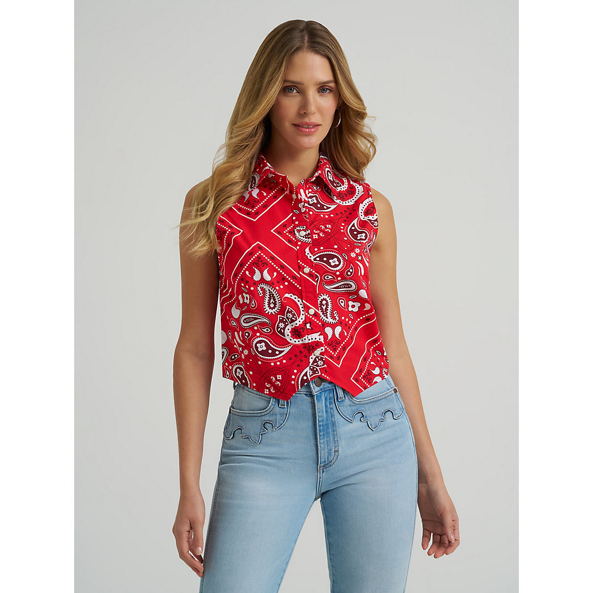 Women's Bandana Print Shirt Vest in Red
