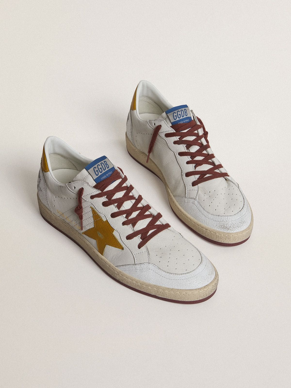 Golden Goose - Men's Ball Star In White Nappa Leather With Yellow Animal-print Leather Star And Heel Tab, Man