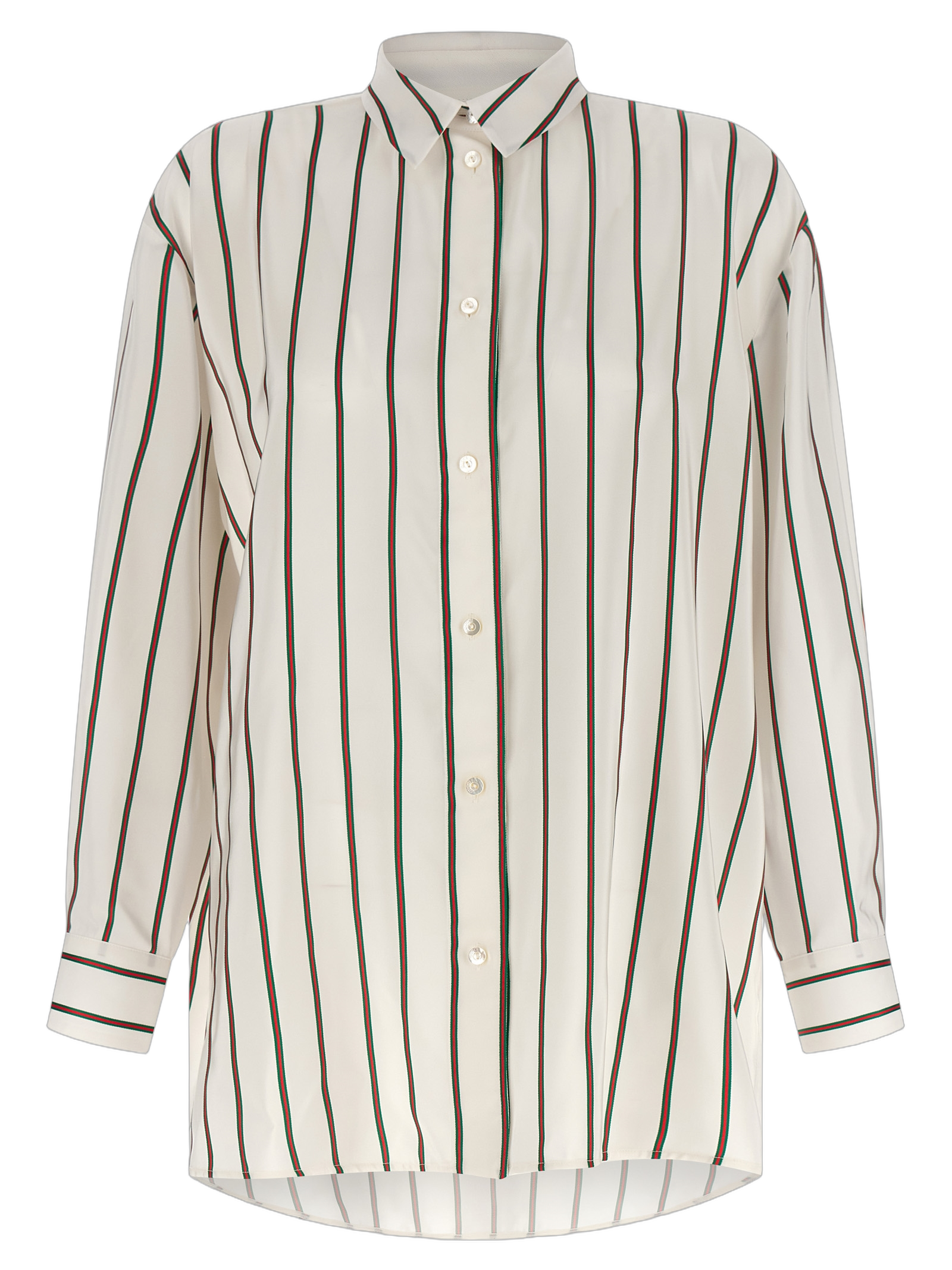 Web-Striped Silk Blouse — White