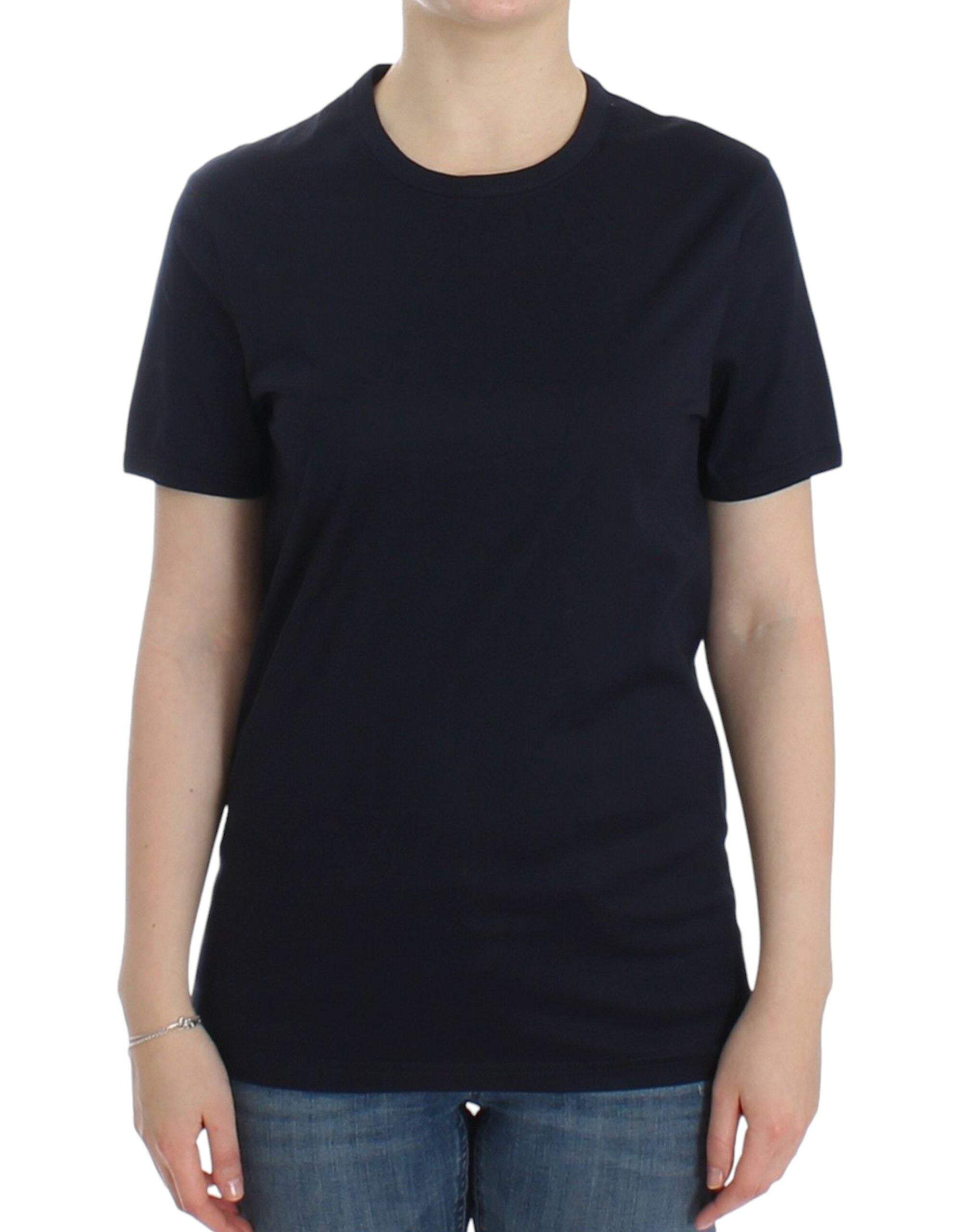 Crewneck Cotton Logo T-Shirt — Navy