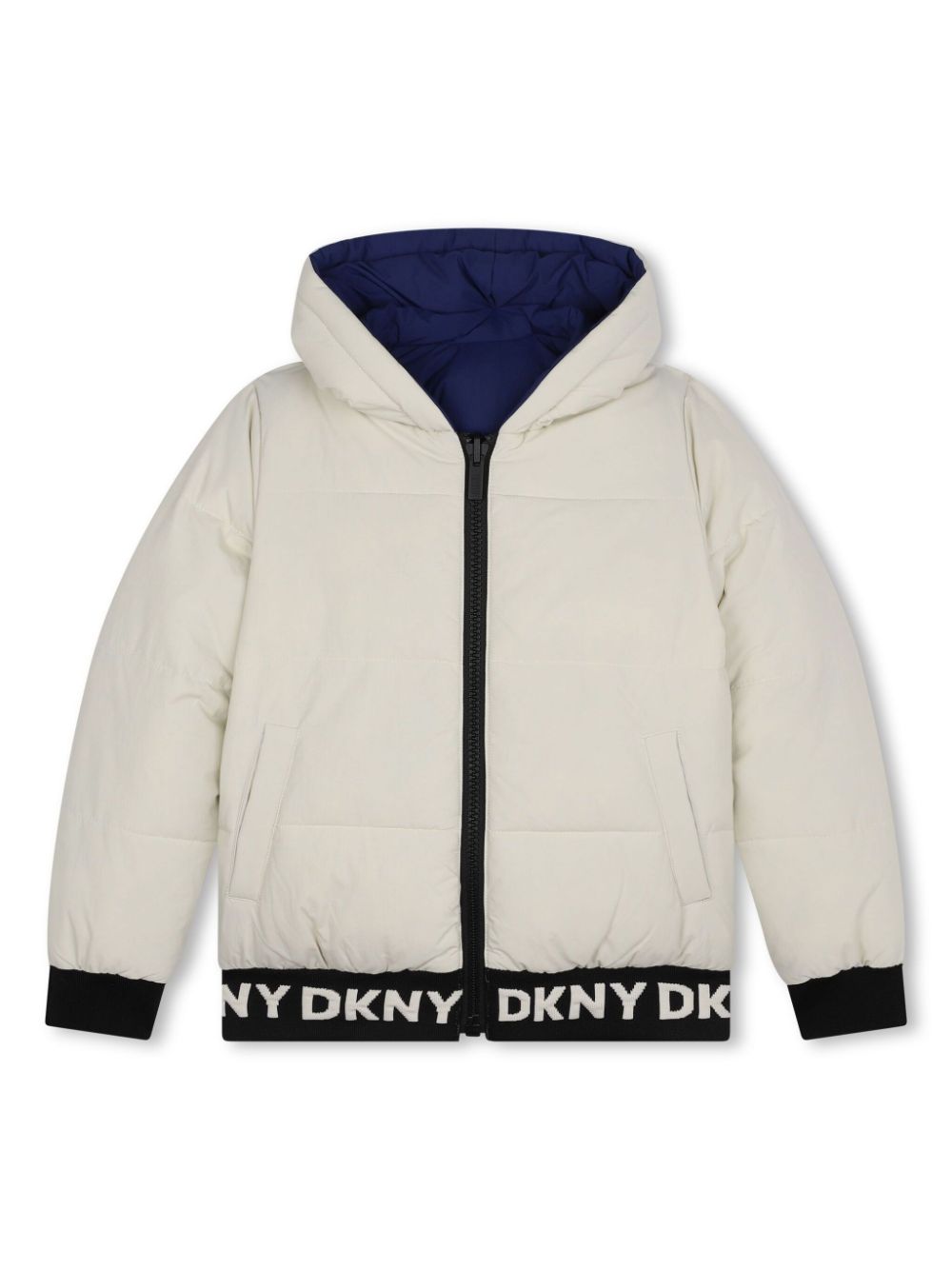 Logo-print reversible puffer jacket - Blue