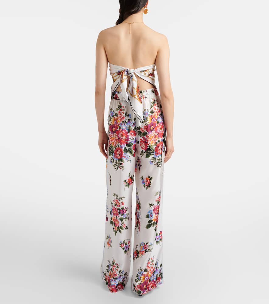 Floral silk wide-leg pants